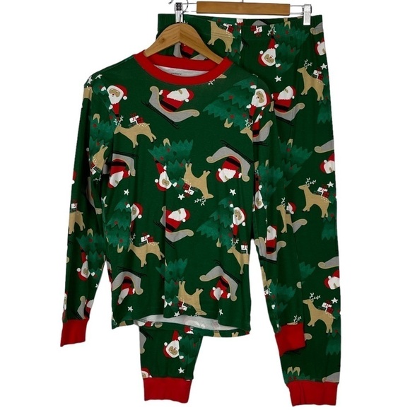 CARTER'S ADULT SANTA REINDEER HOLIDAY RED GREEN COTTON MATCHING PAJAMA PJ SET - Picture 2 of 14